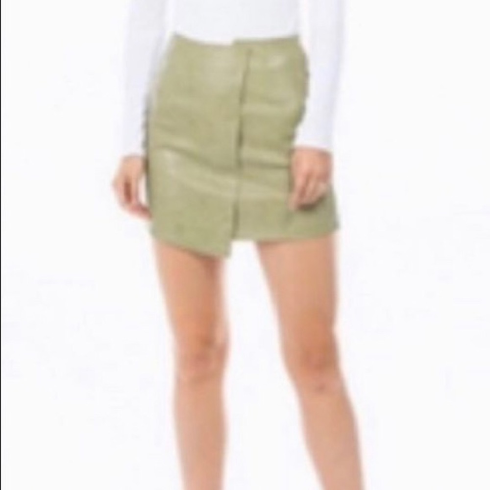 Green leather mini skirt